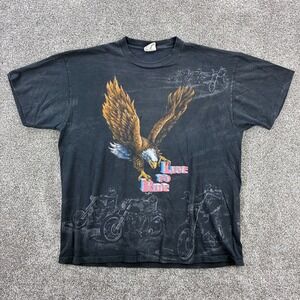 Vintage All Over Print Biker Shirt Mens XL Eagle Live to Ride Chandler's‎ Cycle